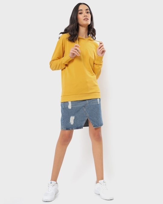 Shop Women's Yellow Drop Shoulder Relaxed Fit Hoodie-Full