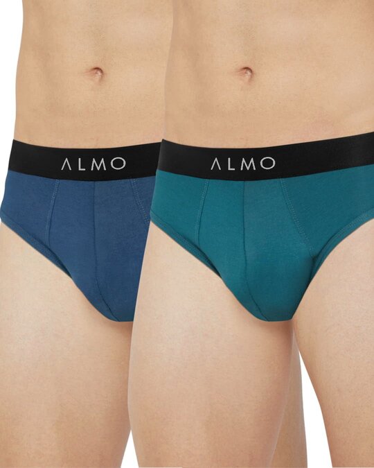 Shop Dario Solid Micro Modal Blue And Green Men's Brief (Pack Of 2)-Front
