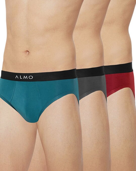 Shop Dario Solid Micro Modal Green, Grey And Red Men's Brief (Pack Of 3)-Front