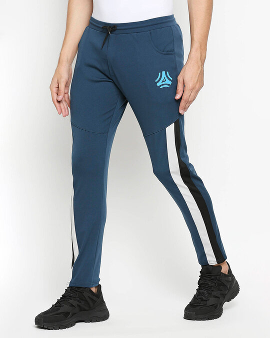 Shop Men's Blue Colourblocked Regular Fit Trackpant-Front