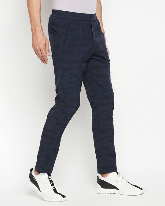 Shop Men's Dark Blue Printed Regular Fit Trackpant-Design