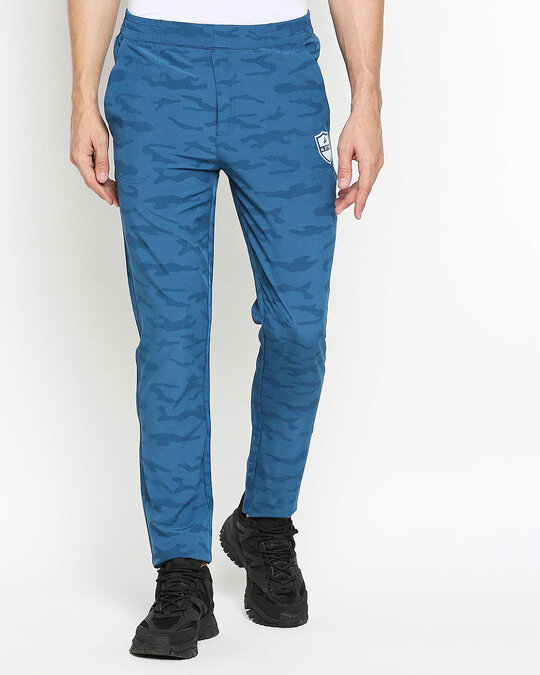 Shop Men's Light Blue Printed Regular Fit Trackpant-Front