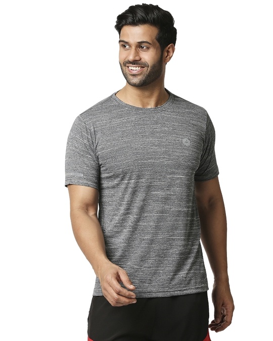 Shop Printed Men Round Neck Dark Grey T Shirt-Front