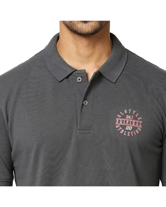 Shop Printed Men Round Neck Dark Grey  T Shirt