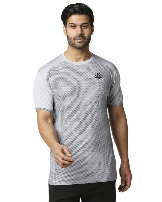 Shop Printed Men Round Neck Grey T Shirt-Front