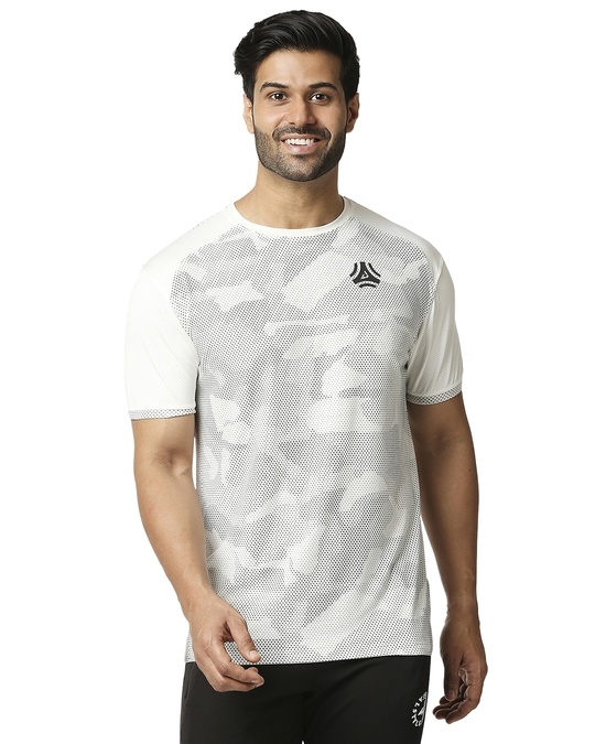 Shop Printed Men Round Neck Off White T Shirt-Front