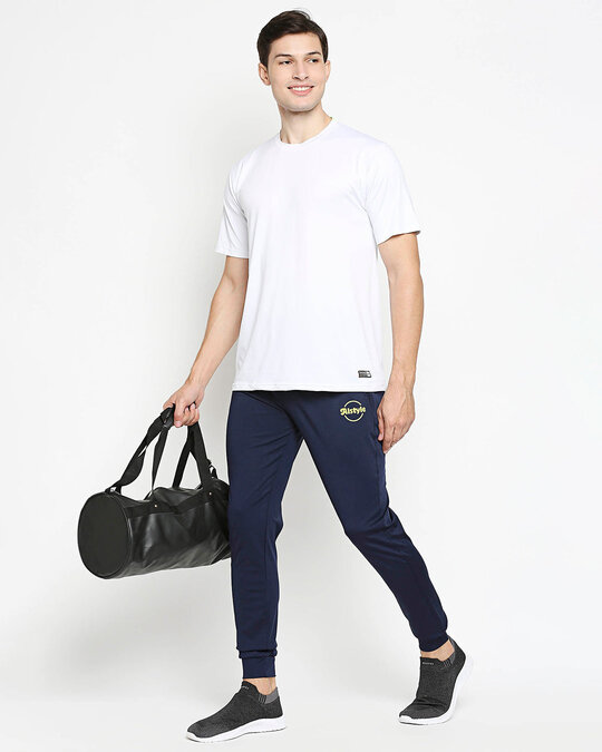 Shop Men's Blue Solid Regular Fit Trackpant