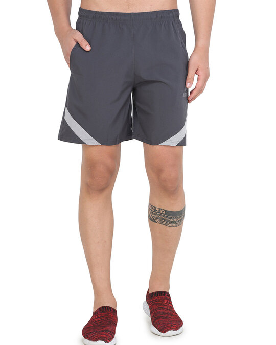 Shop Solid Men Dark Grey Basic Shorts-Front