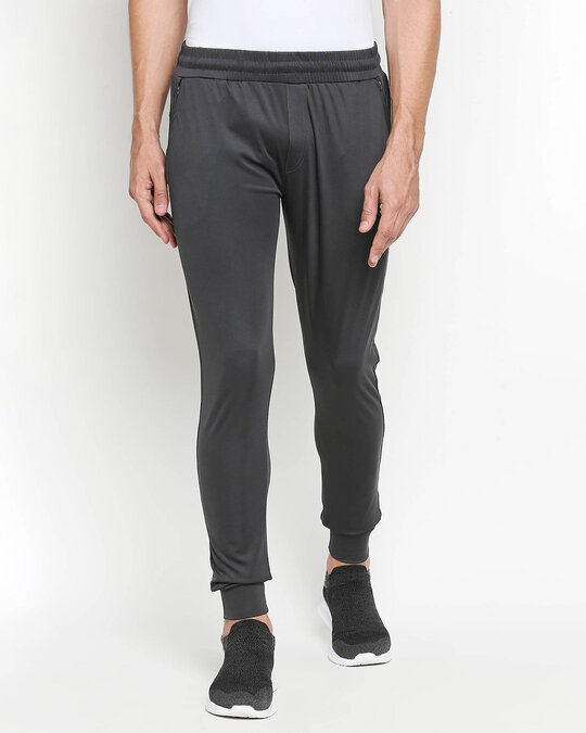 Shop Men's Grey Solid Regular Fit Trackpant-Front