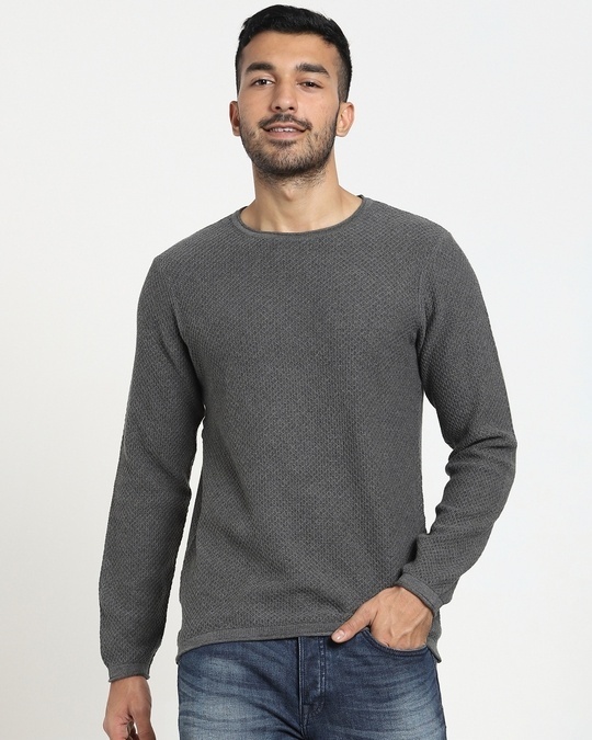 Shop Anthra Melange Solid Flat Knits Sweater-Front