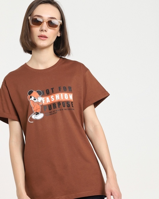 Shop Women's Brown Anti Poser Boyfriend T-shirt-Front