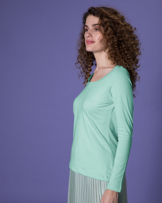 Shop Aqua Green Scoop Neck Full Sleeve T-Shirt-Design