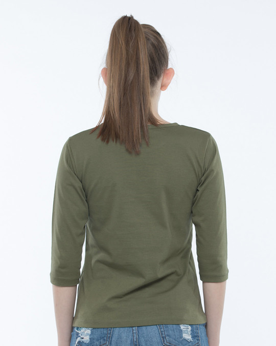 Buy Army Green Round Neck 3/4th Sleeve T-Shirt Online at Bewakoof