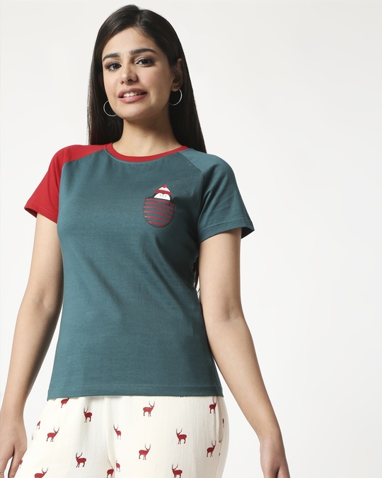 Shop Women Color Block Raglan Half Sleeve T-shirt-Front