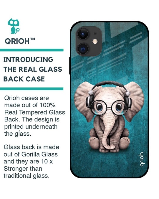 Shop Baby Elephant Printed Premium Glass Cover for iPhone 12 (Shock Proof, Lightweight)-Back