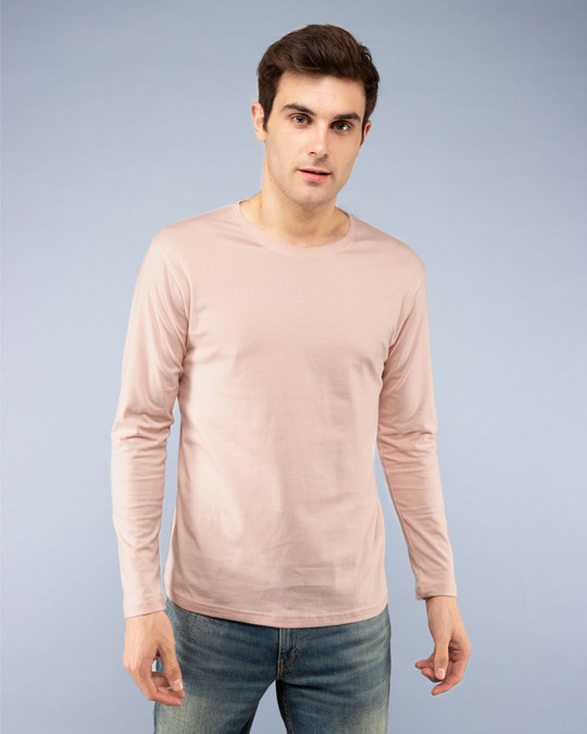 Buy Baby Pink Plain Full Sleeve T-Shirt For Men Online India @ Bewakoof.com