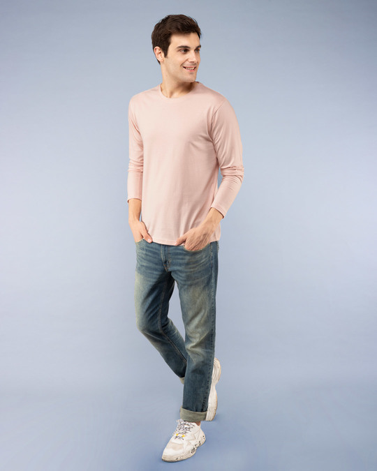 Buy Baby Pink Plain Full Sleeve TShirt For Men Online India
