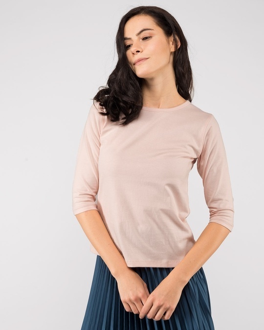 Shop Baby Pink Round Neck 3/4th Sleeve T-Shirt-Front