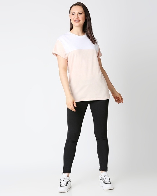 Shop Baby Pink-White Color Block Boyfriend T-Shirt