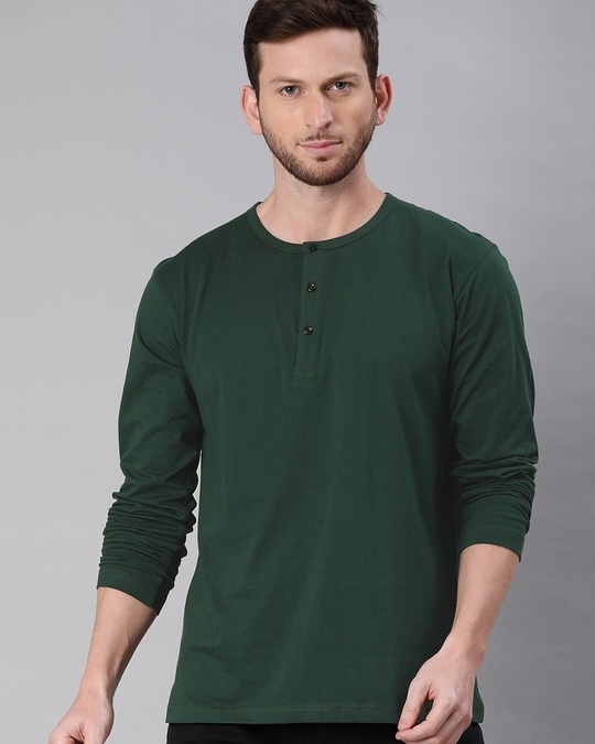 Shop Men's Bottle Green Full Sleeve Henley T-shirt-Front