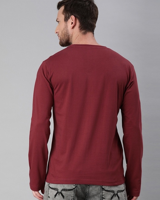 Shop Men's Maroon Full Sleeve V Neck T-shirt-Back