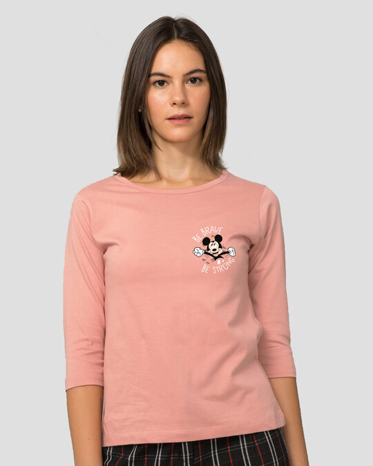 Shop Be Brave Be Strong Round Neck 3/4 Sleeve T-Shirt (DL) Misty Pink-Back