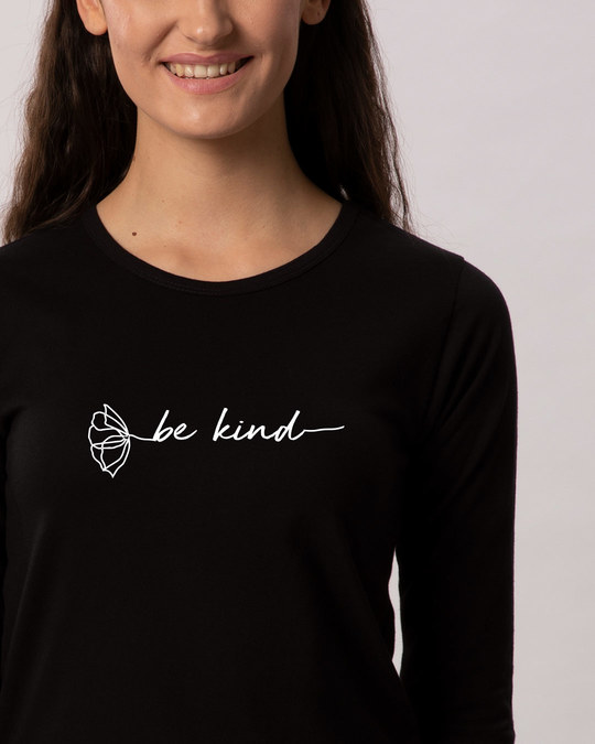 Shop Be Kind Flower Round Neck 3/4th Sleeve T-Shirt-Front