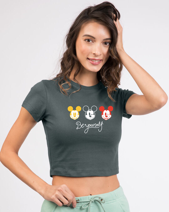 Shop Be Yourself Mickey Round Neck Crop Top T-Shirt-Front