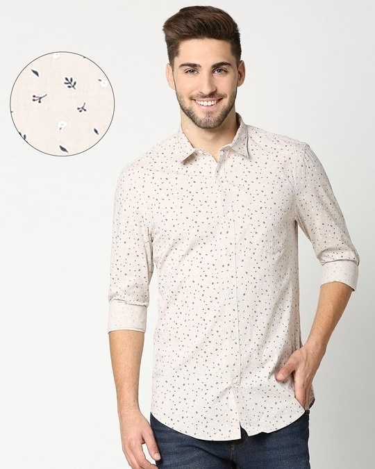 Shop Beige Cotton Melange Shirt-Front