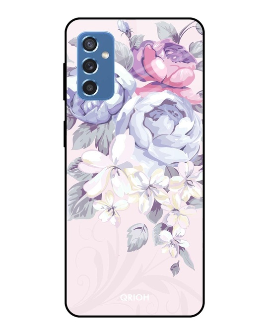 Shop Elegant Floral Printed Premium Glass Cover for Samsung Galaxy M52 5G(Shock Proof, Lightweight)-Front