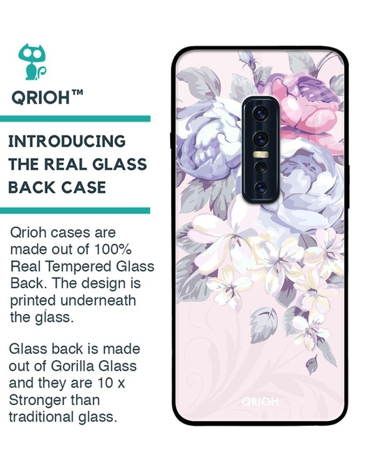 Shop Elegant Floral Printed Premium Glass Cover for Vivo V17 Pro (Shock Proof, Lightweight)-Back
