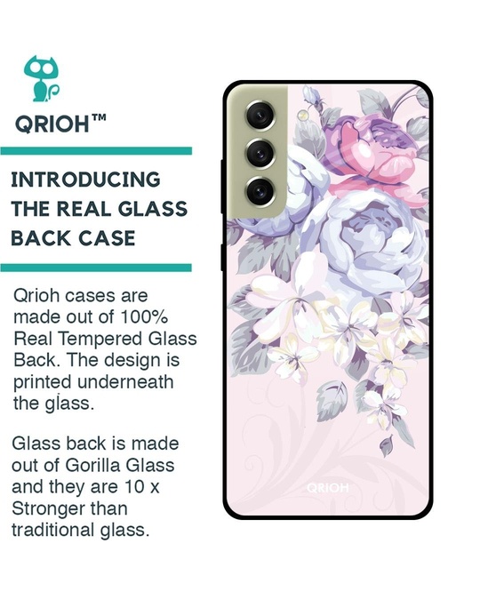 Shop Elegant Floral Printed Premium Glass Cover for Samsung Galaxy S21 FE 5G (Shock Proof, Lightweight)-Back