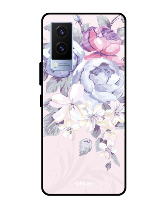 Shop Elegant Floral Printed Premium Glass Cover for Vivo V21e (Shock Proof, Lightweight)-Front