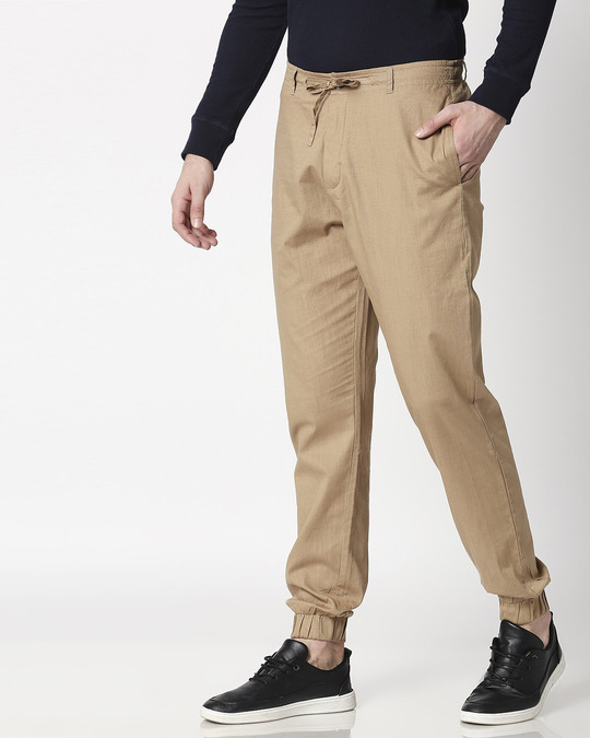 Buy Desert Beige Cotton Jogger Pants for Men Online at Bewakoof