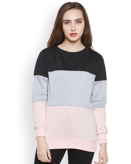 Shop Women's Black Color Block Regular Fit Sweatshirt-Front
