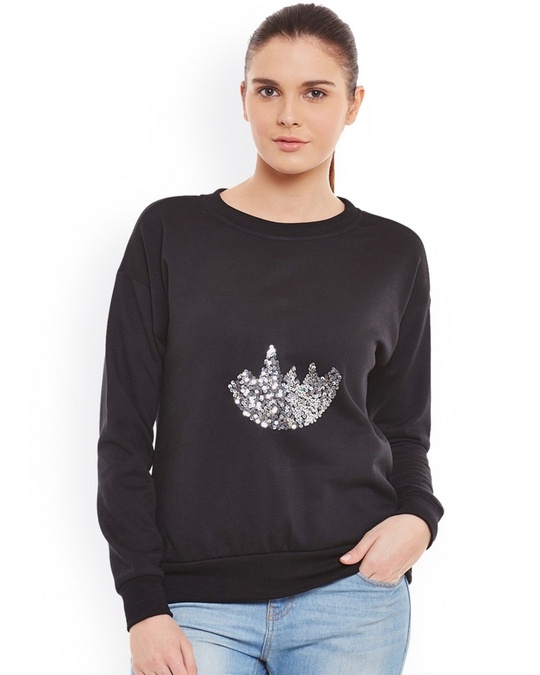 Shop Women's Black Embellished Regular Fit Sweatshirt-Front