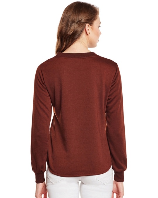 Shop Women's Brown Embellished Regular Fit Sweatshirt-Back