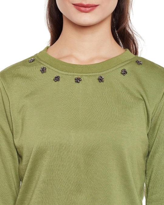 Shop Women's Green Embellished Regular Fit Sweatshirt