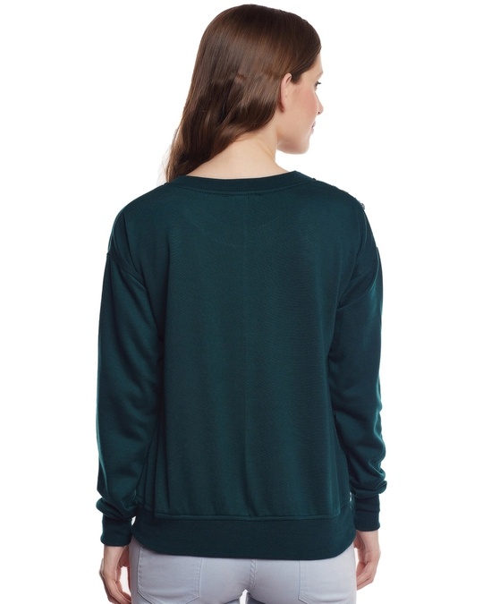 Shop Women's Green Embellished Regular Fit Sweatshirt-Back
