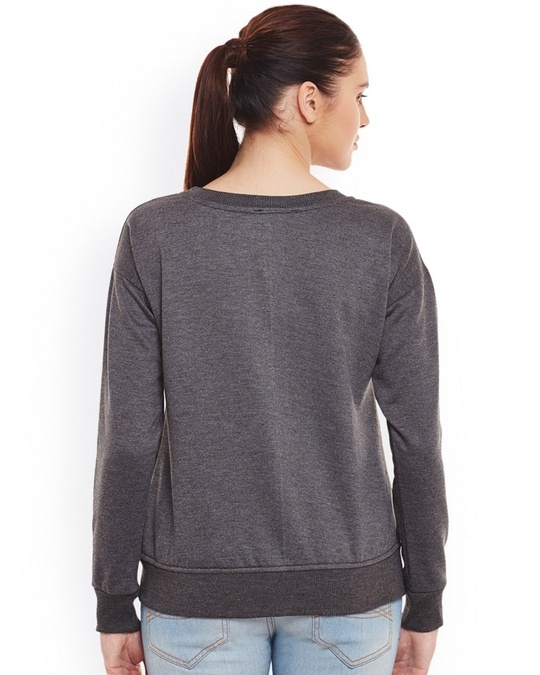 Shop Women's Grey Embellished Regular Fit Sweatshirt-Back