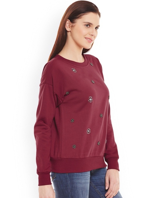 Shop Women's Maroon Embellished Regular Fit Sweatshirt-Design