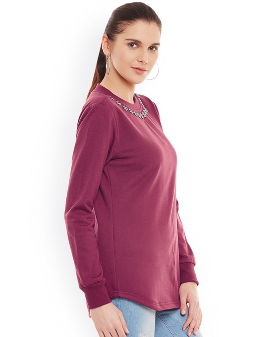 Shop Women's Maroon Embellished Regular Fit Sweatshirt-Design