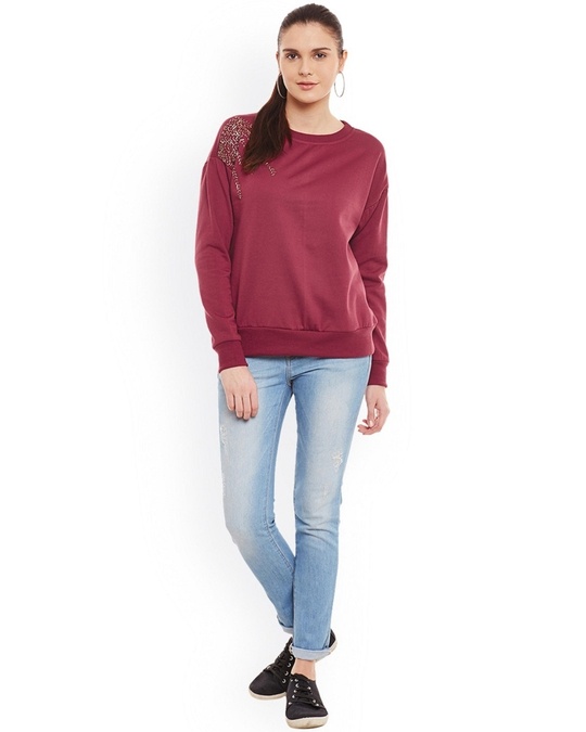 Shop Women's Maroon Embellished Regular Fit Sweatshirt