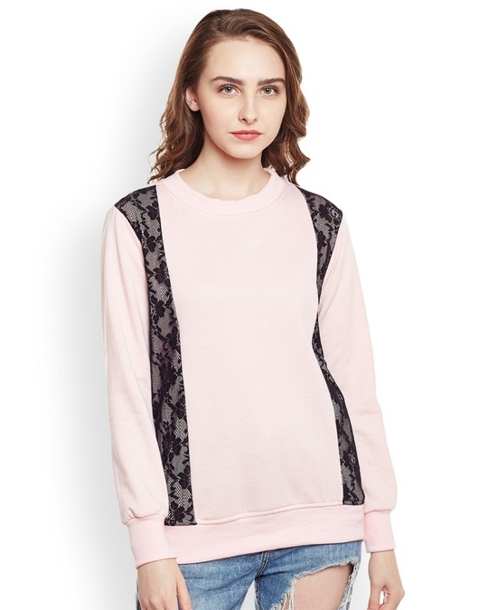 Shop Women's Pink Color Block Regular Fit Sweatshirt-Front