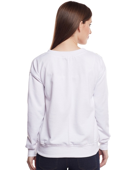 Shop Women's White Embellished Regular Fit Sweatshirt-Back