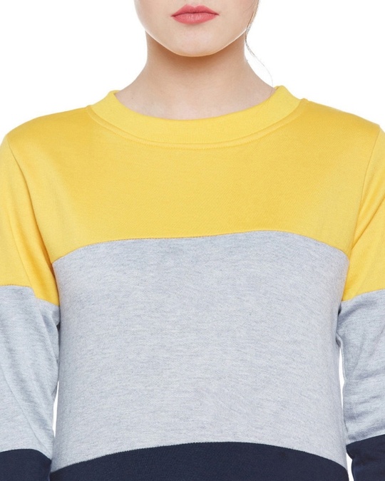 Shop Women's Yellow Color Block Regular Fit Sweatshirt-Full