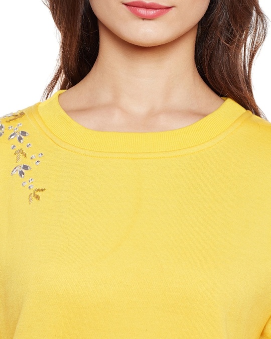 Shop Women's Yellow Embellished Regular Fit Sweatshirt