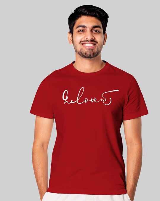 Shop Unisex Red Printed Regular Fit T Shirt-Front