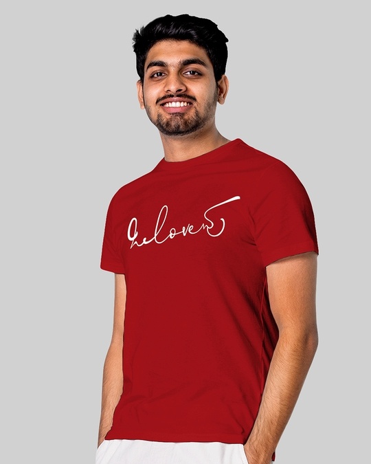 Shop Unisex Red Printed Regular Fit T Shirt-Back