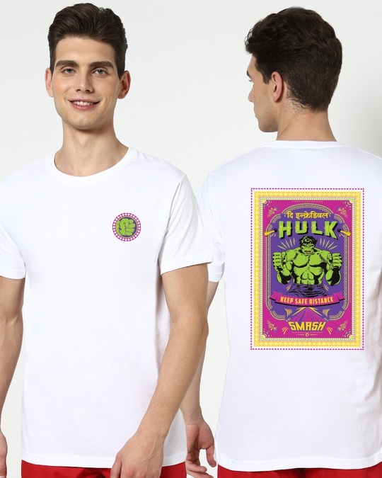 Shop Men's White Hulk Smash Graphic Printed T-hirt-Front